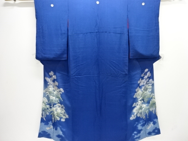 アンティーク　錦紗樹木模様刺繍五ツ紋着物